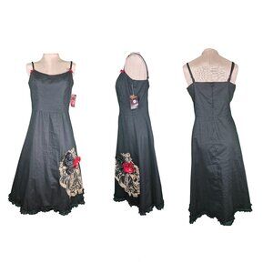 NYT Lucky 13 Los Muertos Sugar Skull Swing Dress Sequin Floral Embellishment XL